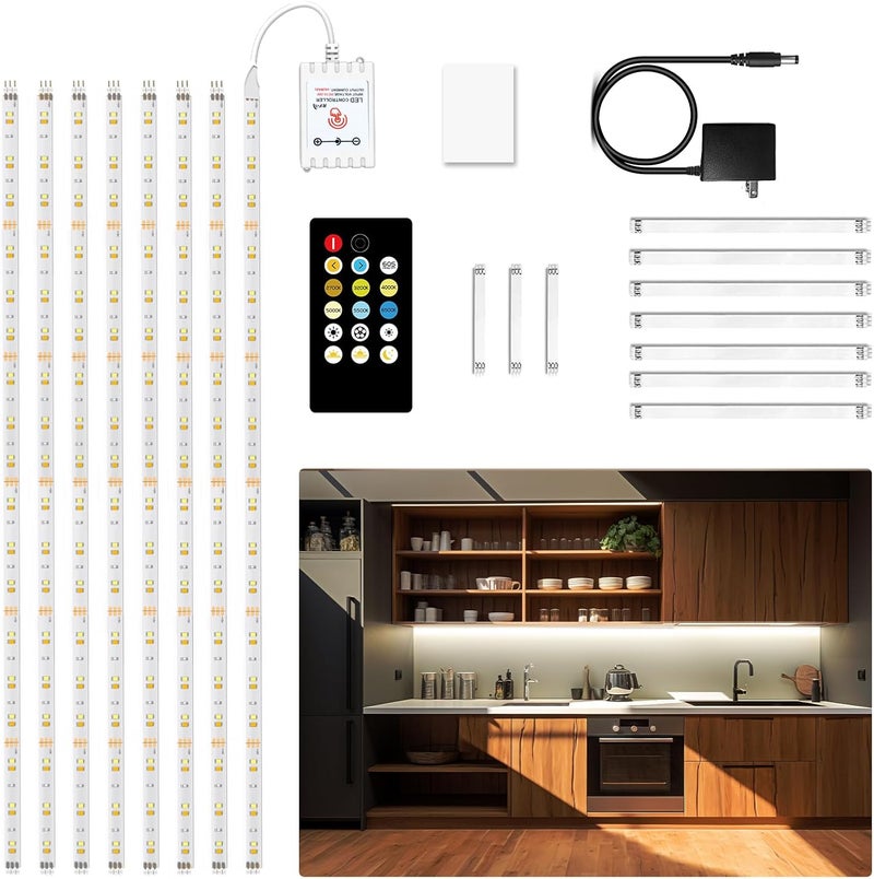 DAYBETTER 8 PCS Under Cabinet Lighting Kit, Bright Under Cabinet Lights, Flexible Led Strip Lights with Remote, for Kitchen Cabinets Shelf Desk Counter, 2700K-6500K Warm to Daylight White, 13.2ft - Image 1